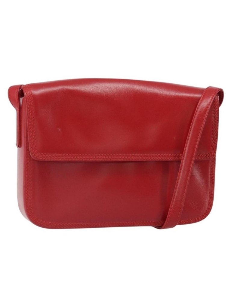 Authentic Loewe Shoulder Bag Leather Red Gold